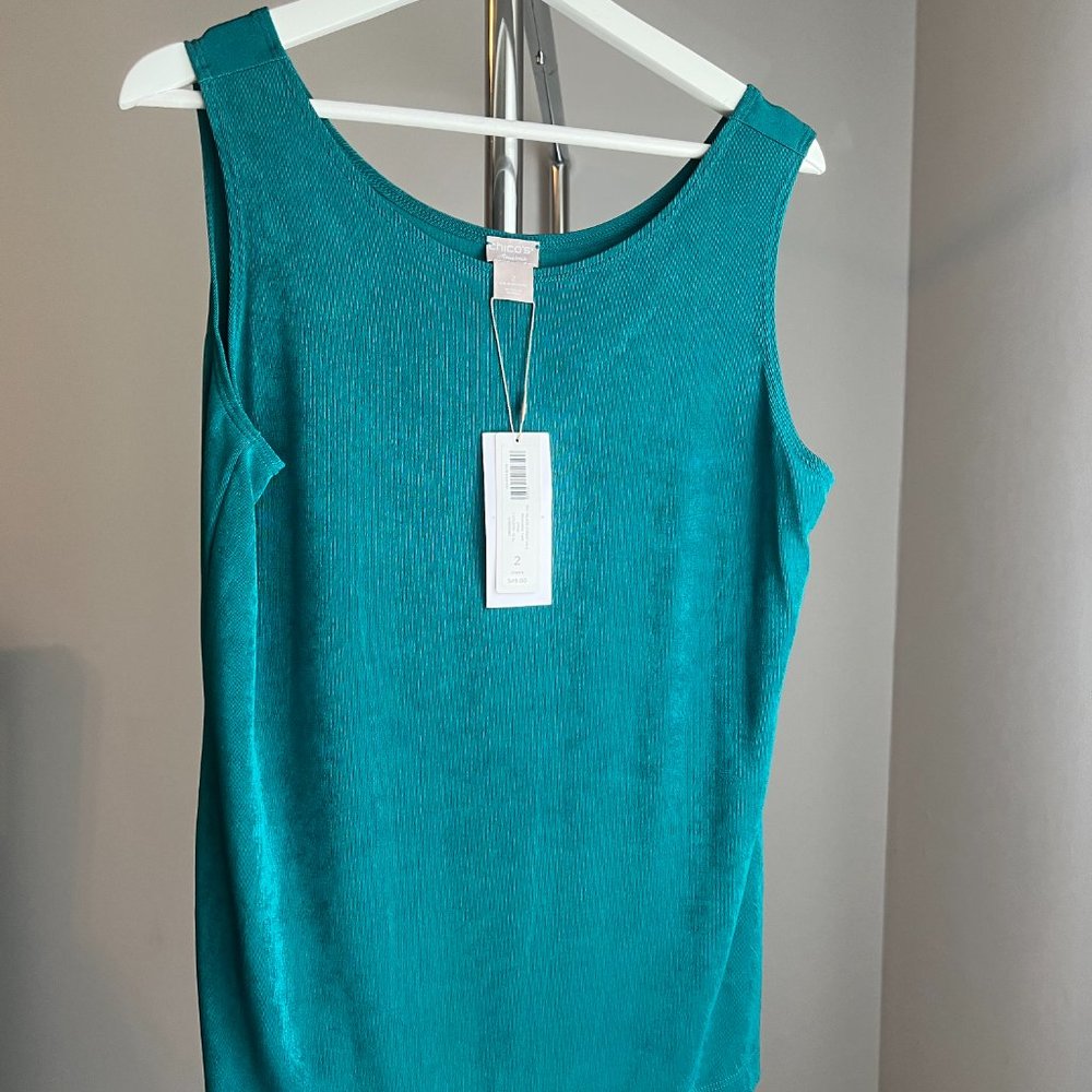NWT - Chico's Teal Travelers Essentials Reversible Tank - Size 2 (L 12)